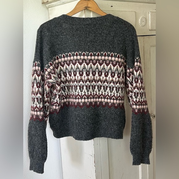 Lush | Women’s grey/maroon/cream wool blend Fair Isle 3button cardigan sweater L - Picture 11 of 16